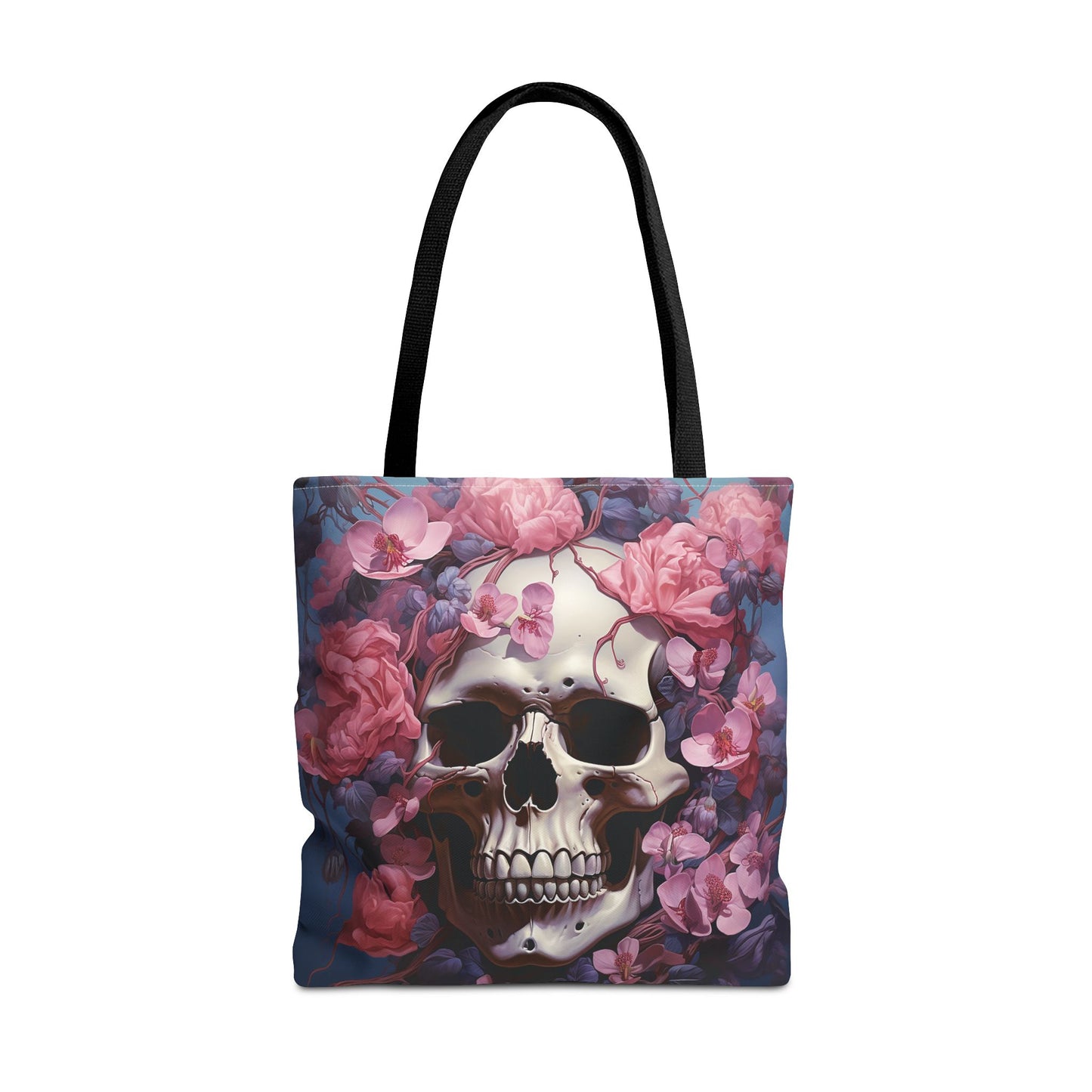 Floral Skull Tote Bag — Dark Gothic Rose All-Over Print Tote