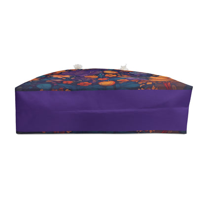 Autumn Bloom Weekender Bag — Pumpkin & Purple Floral Travel Tote