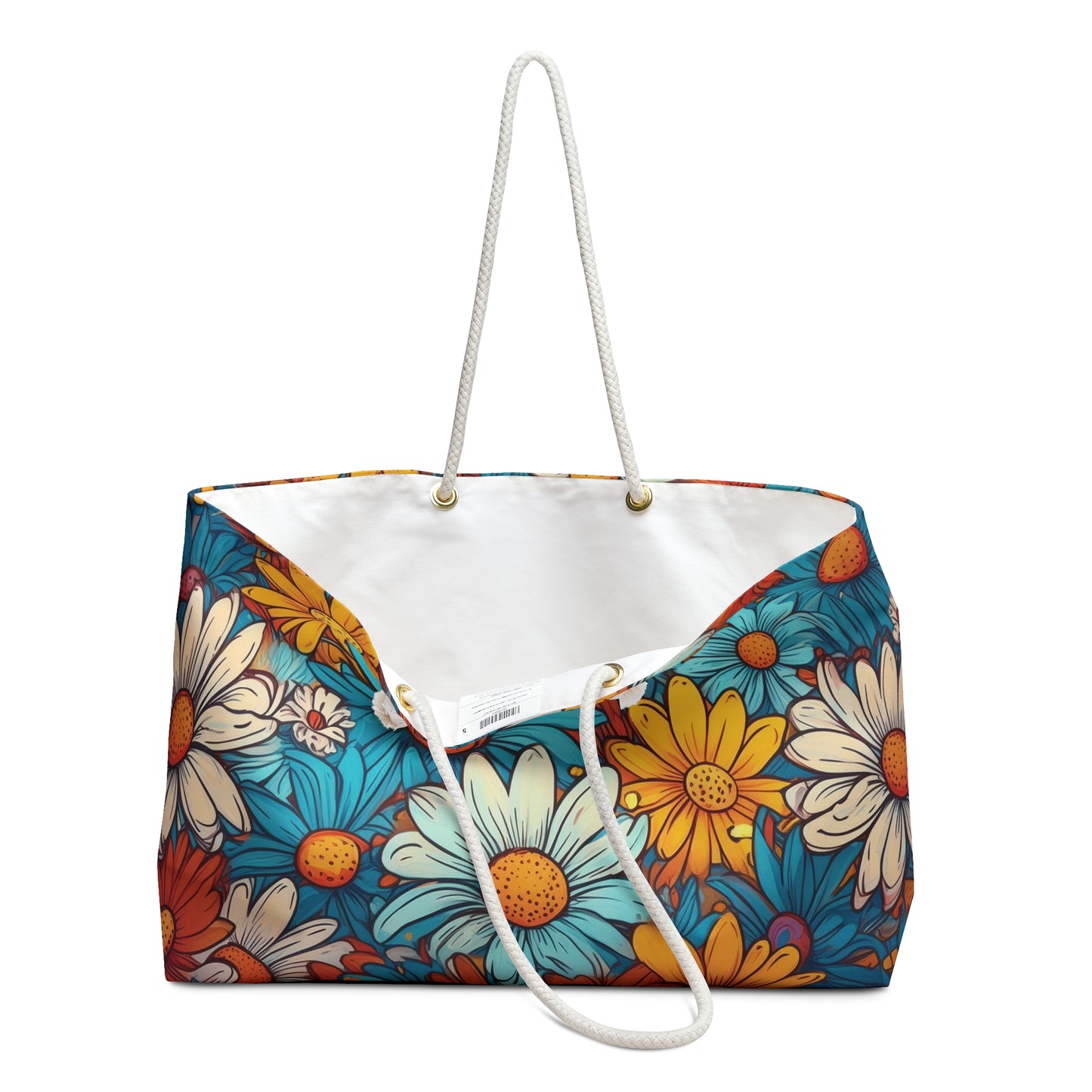 Floral Daisies Weekender Bag — Bright Blue & Yellow Travel Tote