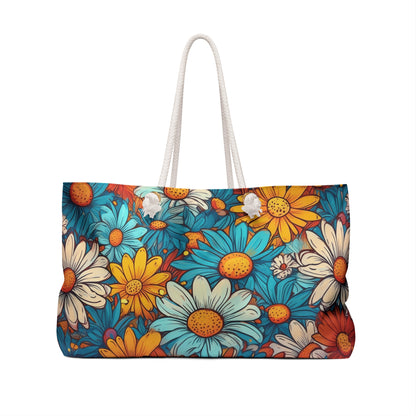 Floral Daisies Weekender Bag — Bright Blue & Yellow Travel Tote