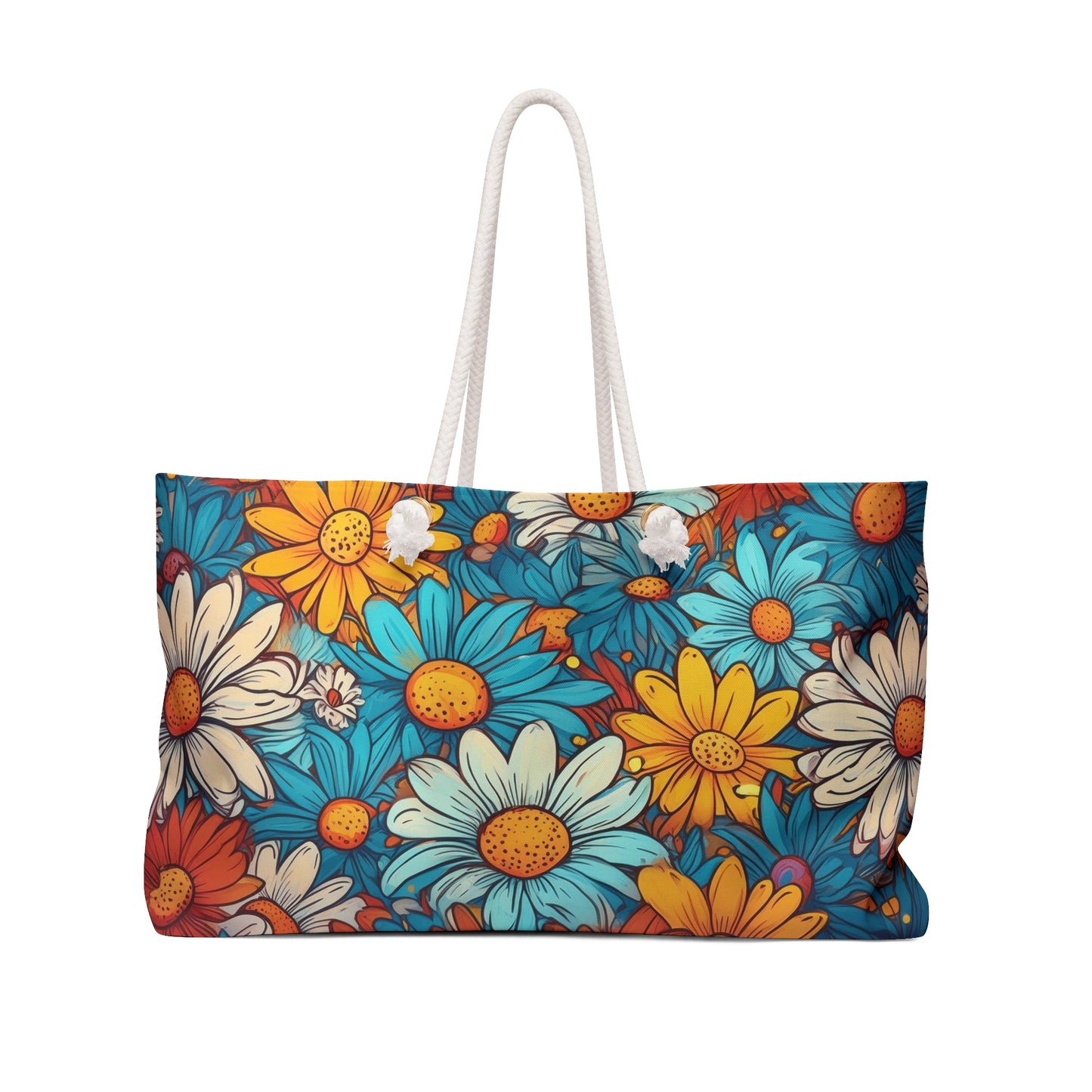 Floral Daisies Weekender Bag — Bright Blue & Yellow Travel Tote