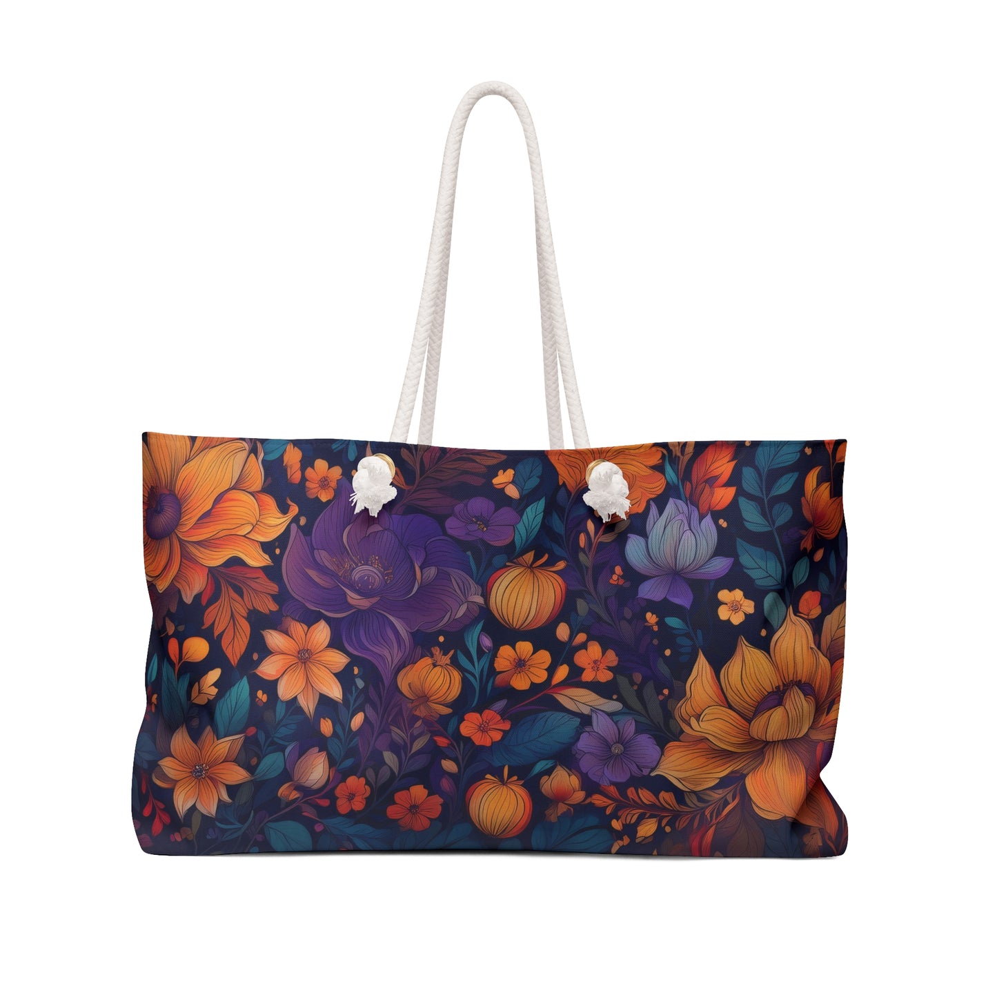 Autumn Bloom Weekender Bag — Pumpkin & Purple Floral Travel Tote
